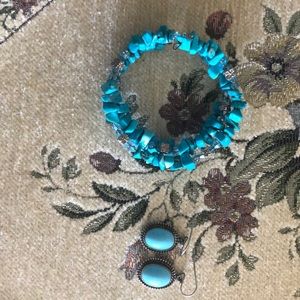 Set of turquoise and silver earrings and bracelet